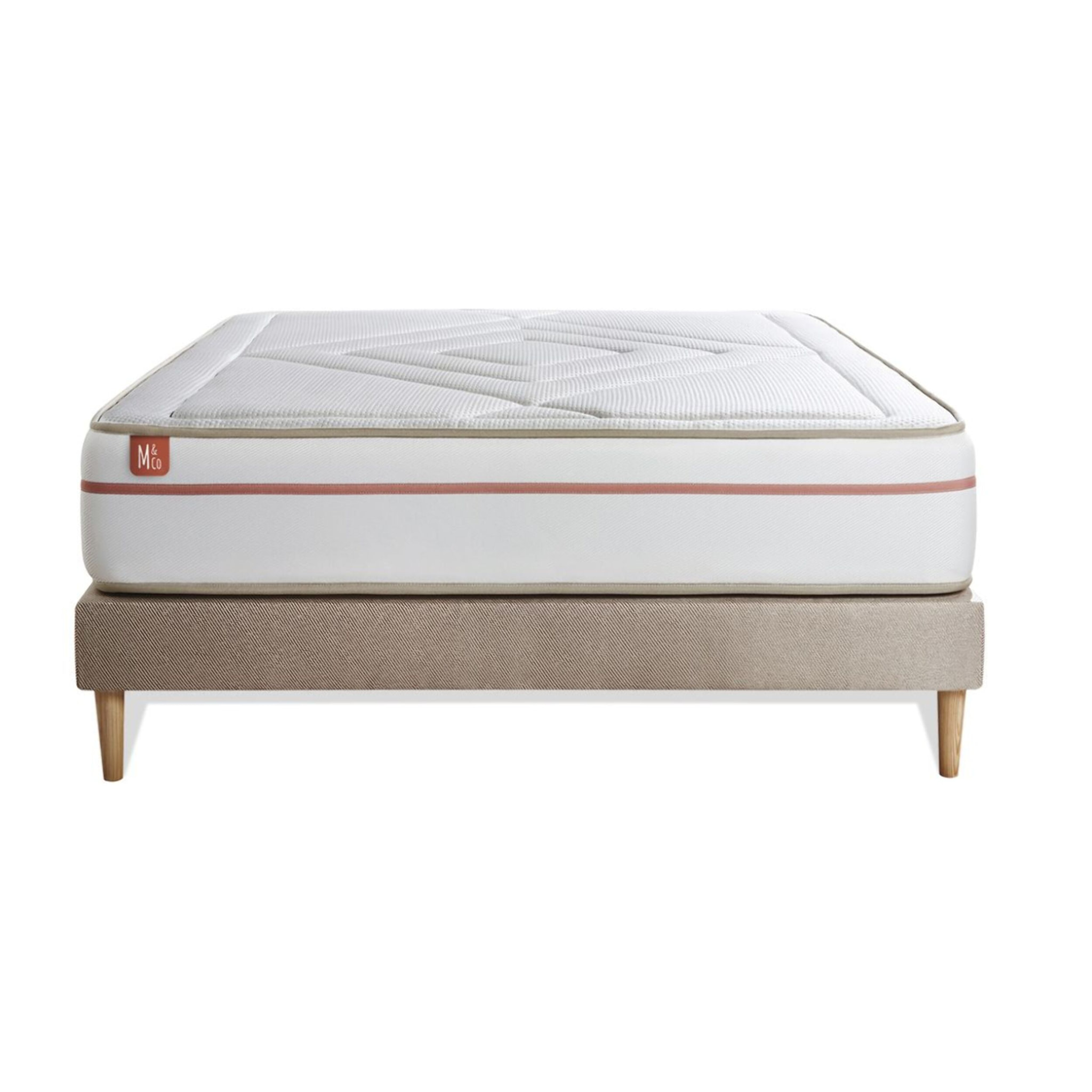 Ensemble Matelas Le Paisible - 24cm - Mémoire de forme - Matériaux éco-responsable - Sommier kit Beige