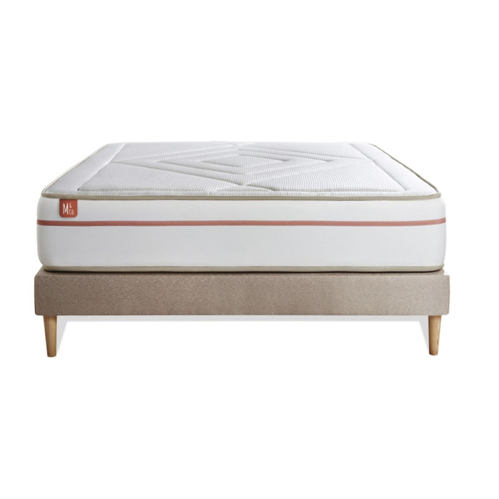 Ensemble Matelas Le Paisible - 24cm - Mémoire de forme - Matériaux éco-responsable - Sommier kit Beige