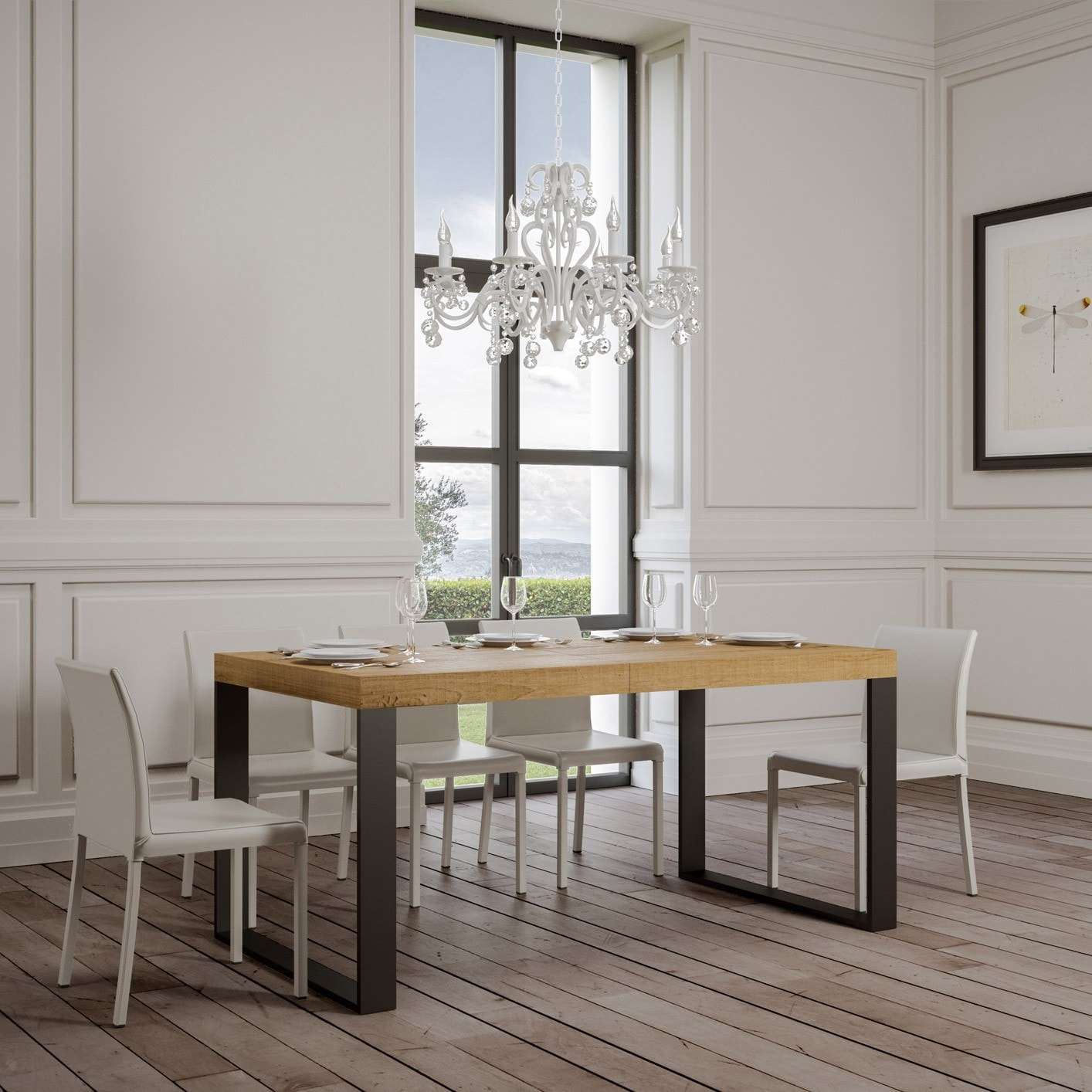 Tavolo allungabile 90x200/460 cm Tecno quercia natura telaio Antracite