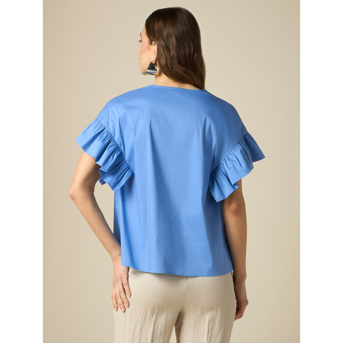 Oltre - Blusa de popelina con volante - Light - blue