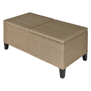 Table basse de jardin style cosy chic - table basse relevable - métal époxy résine tressée imitation rotin beige