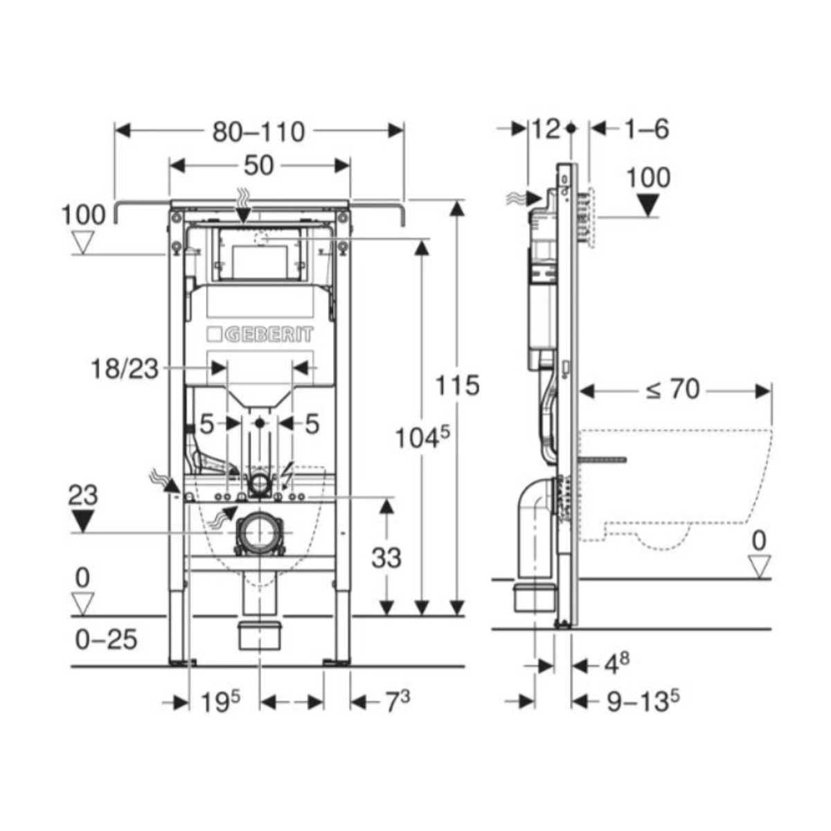 Duofix bâti-support WC suspendu pour paroi légère, hauteur 112 cm (111.350.00.6)