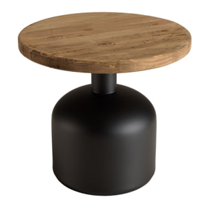 DANDY - Table d'appoint ronde 50x50cm bois Pin recyclé pied métal noir