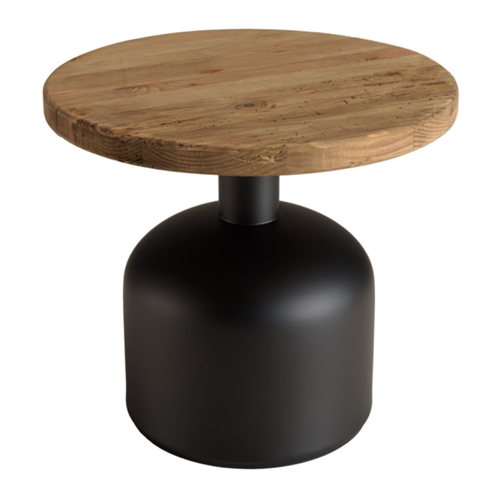 DANDY - Table d'appoint ronde 50x50cm bois Pin recyclé pied métal noir