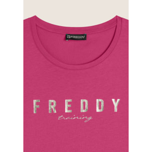 T-shirt in jersey con logo oro chiaro sul fronte