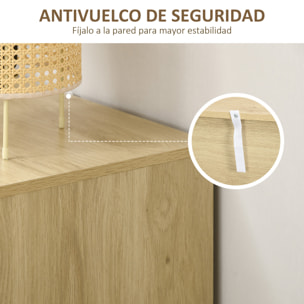 Cómoda de Noche con 3 Cajones de Rejilla de Ratán Cajonera de Madera para Dormitorio Salón Estilo Bohemio 60x38x69 cm Natural