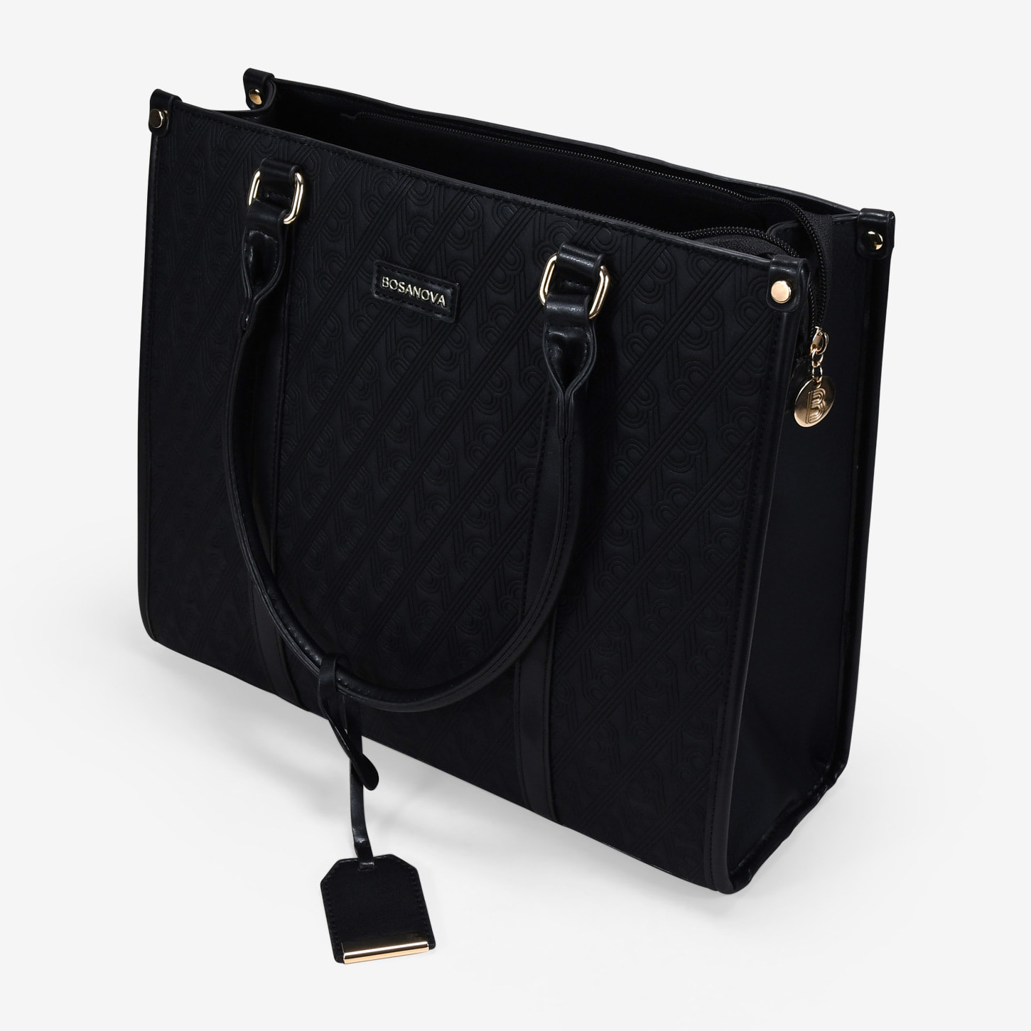 Bolso shopper negro con grabado de B