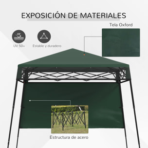 Carpa Plegable 220x220x200 cm Cenador Plegable con 1 Pared Lateral Bolsa de Transporte Impermeable y Protección UV50+ para Jardín Patio Verde