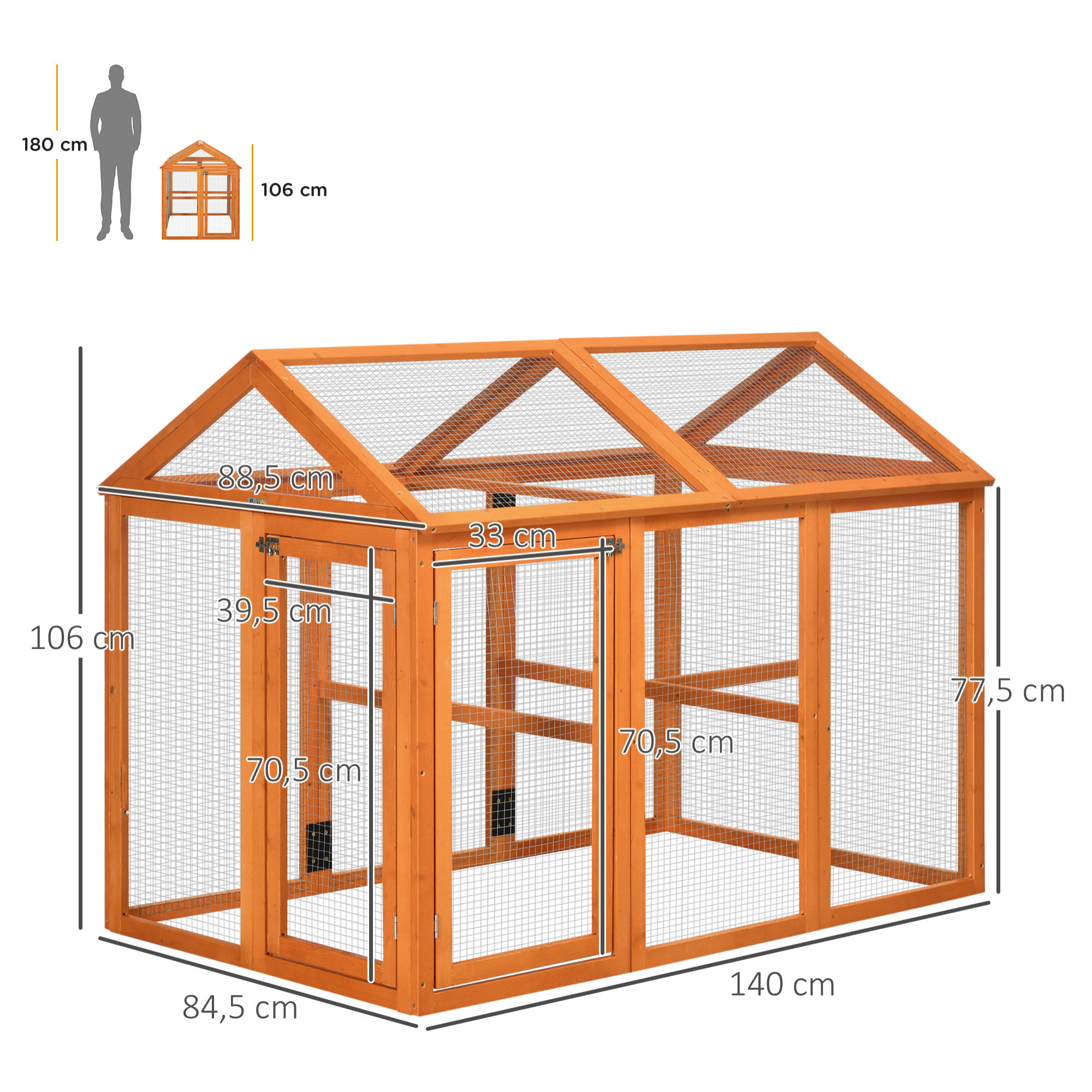 Enclos poulailler parc grillagé dim. 140L x 88,5l x 106H cm - bois de sapin pré-huilé