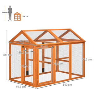 Enclos poulailler parc grillagé dim. 140L x 88,5l x 106H cm - bois de sapin pré-huilé