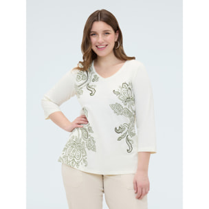 Fiorella Rubino - T-shirt in cotone stampa paisley - Beige