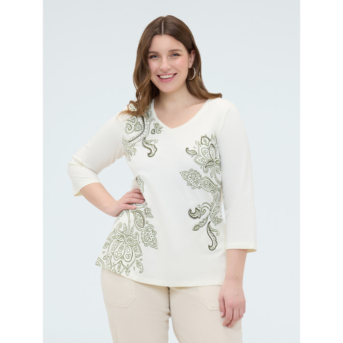 Fiorella Rubino - T-shirt in cotone stampa paisley - Beige