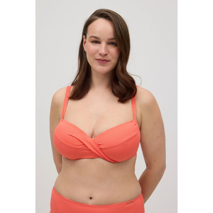 Top bikini snellente in micropiqué corallo per coppe C e D