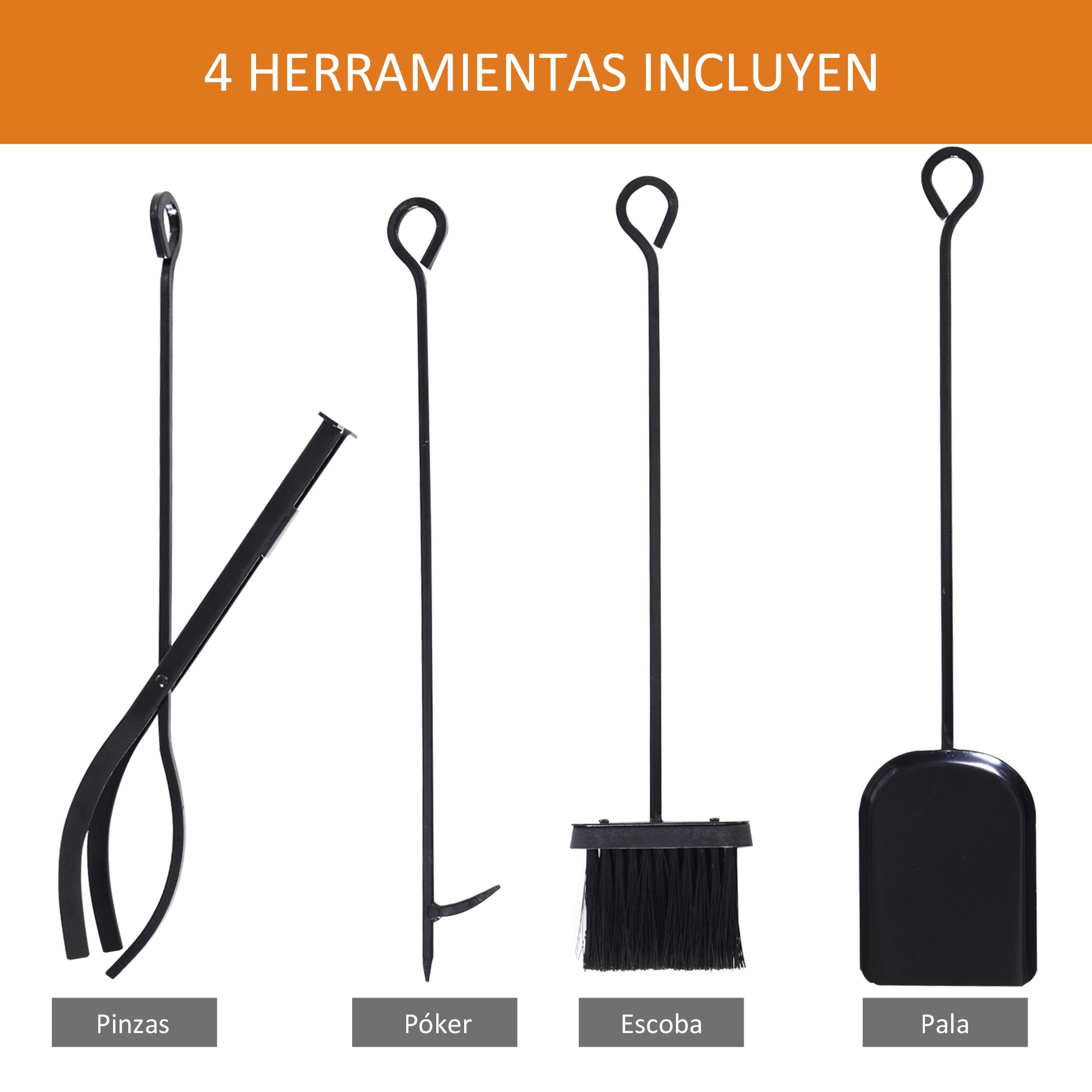 Estante para Leña con 4 Herramientas Carga 100 kg Acero 46x30x76 cm Negro