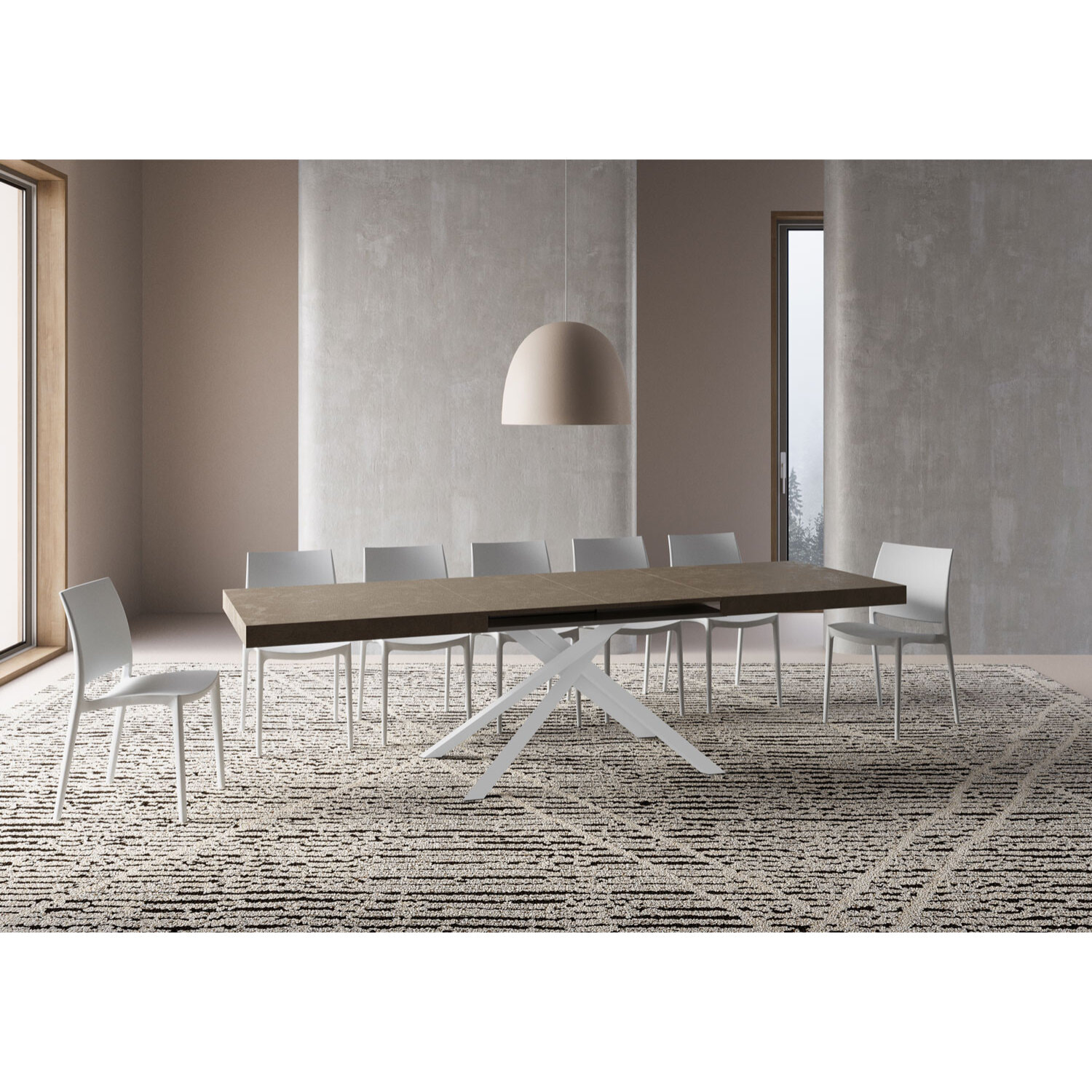 Mesa extensible 90x180/440 cm Karida gris paloma patas blanca