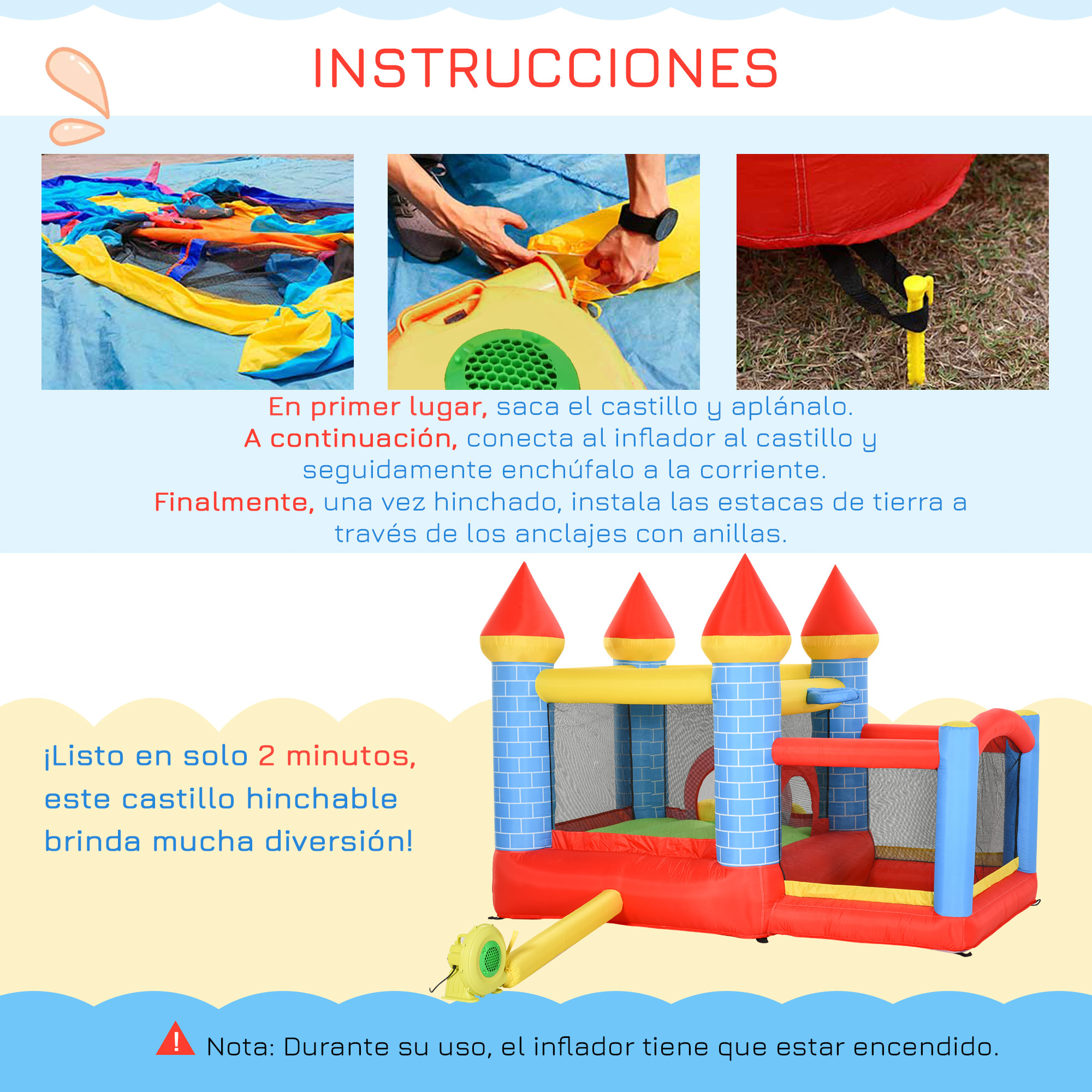 Castillo Hinchable con Tobogán y Cama de Salto para Niños 300x275x210 cm