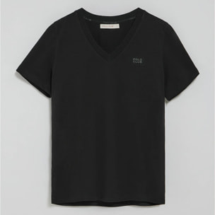 Camiseta Turia negra de acabado peach effect con print engomado Polo Club