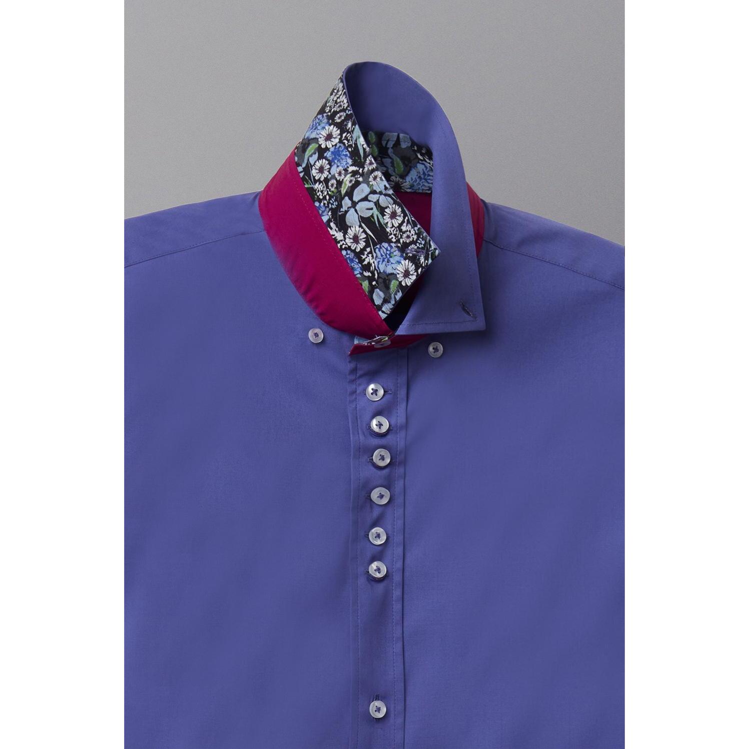 Camicia Uomo 1 Bottoni Button Down Slim Popeline Stretch Unito Celeste Cadetto