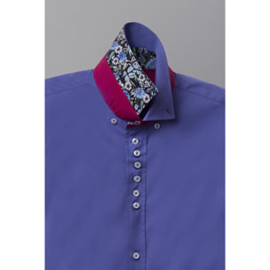 Camicia Uomo 1 Bottoni Button Down Slim Popeline Stretch Unito Celeste Cadetto
