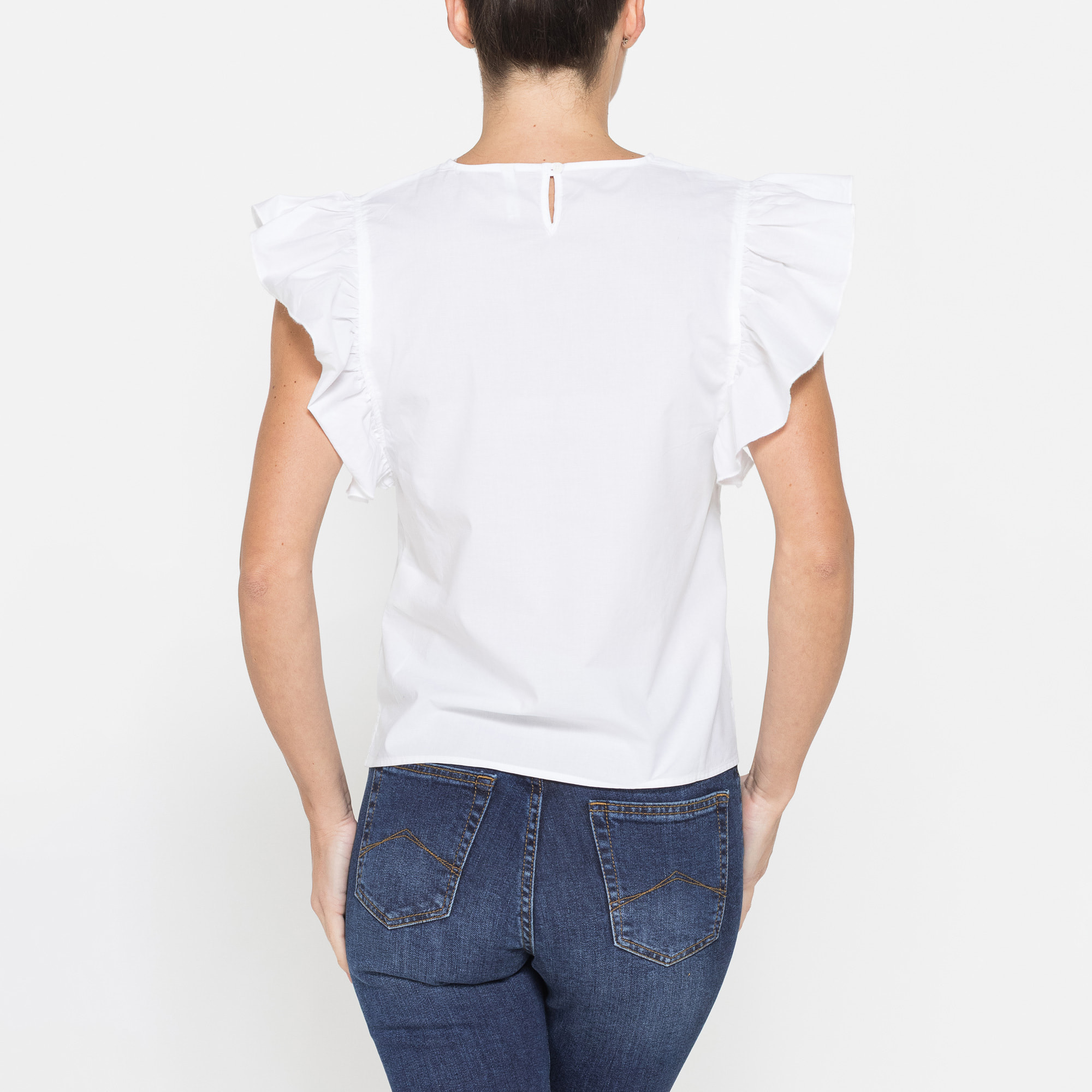 BLUSA CON MANICHE ARRICCIATE IN COTONE