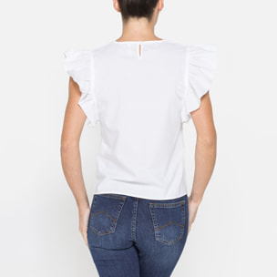 BLUSA CON MANICHE ARRICCIATE IN COTONE