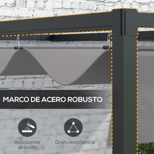 Pérgola de Pared 297x211x220 cm Cenador de Jardín con Techo Retráctil y Marco de Acero Refugio para Patio Terraza Exterior Gris Oscuro