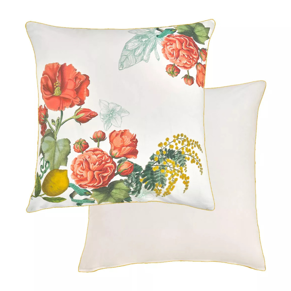 Taie d'oreiller percale de coton lavé imprimé jaune rose Citrons de menton romance
