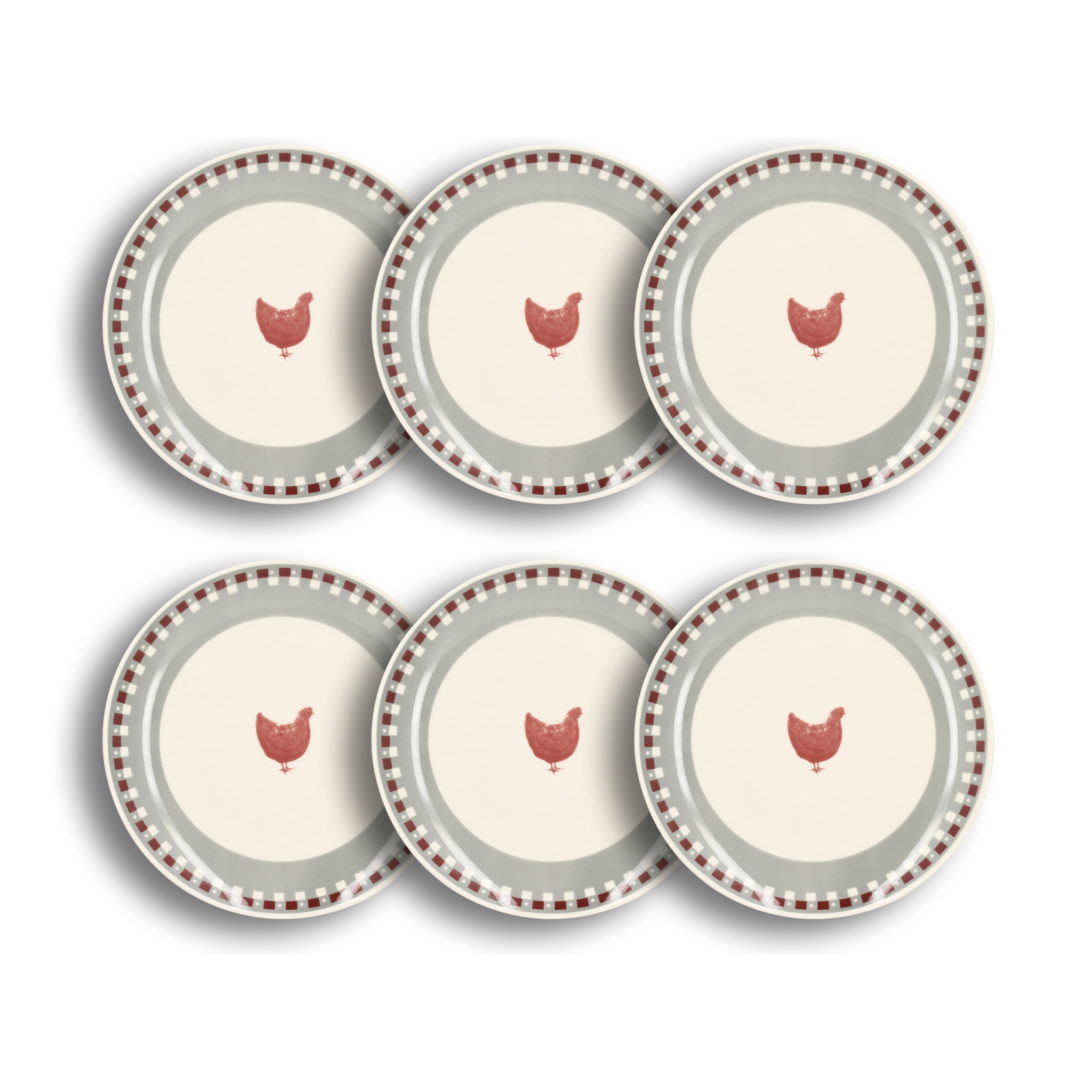 Lot de 6 assiettes plates en grès 26cm avec imprimé poule GALLINA