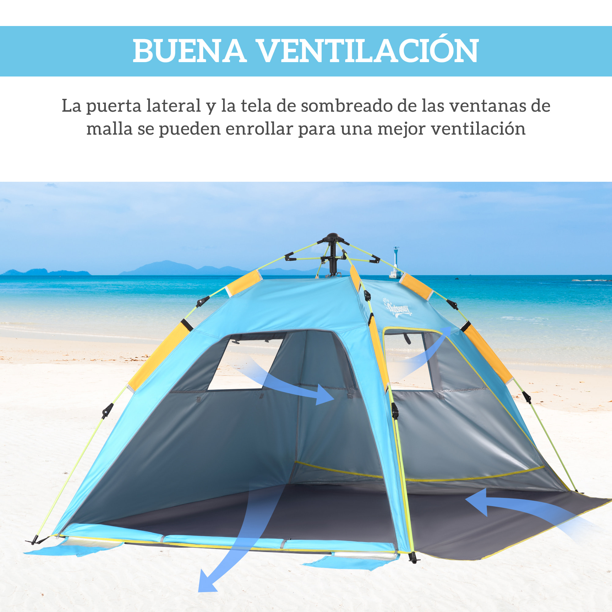 Tienda de Playa Plegable, Carpa de Playa Pop-up para 1-2 Personas con Protección UV, Impermeable, Bolsa de Transporte, para Parque, Camping, 220x173x120 cm, Azul Claro