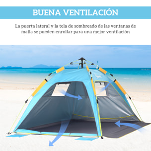 Tienda de Playa Plegable, Carpa de Playa Pop-up para 1-2 Personas con Protección UV, Impermeable, Bolsa de Transporte, para Parque, Camping, 220x173x120 cm, Azul Claro