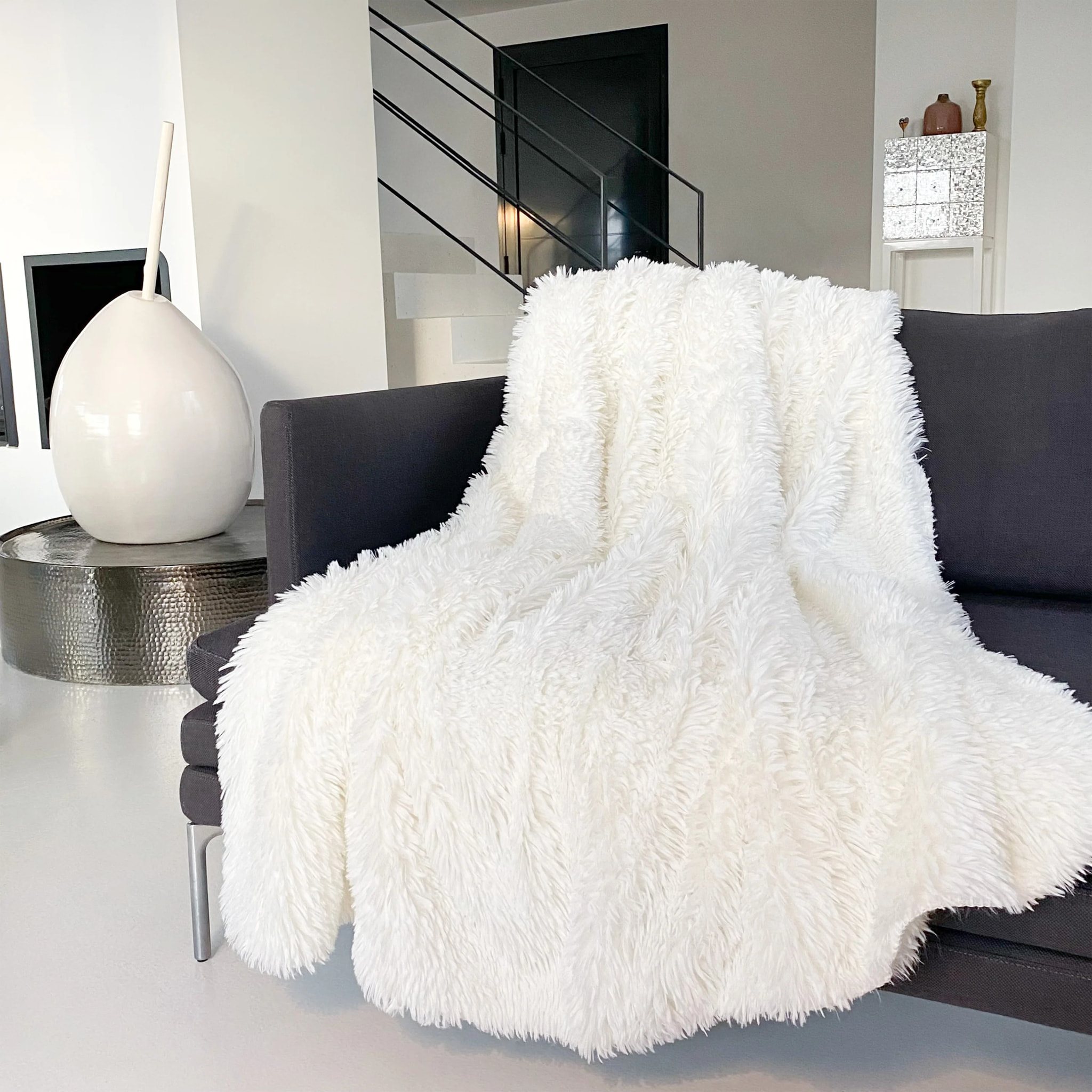 Plaid imitation poils longs - Longwool Naturel - 450g/m²