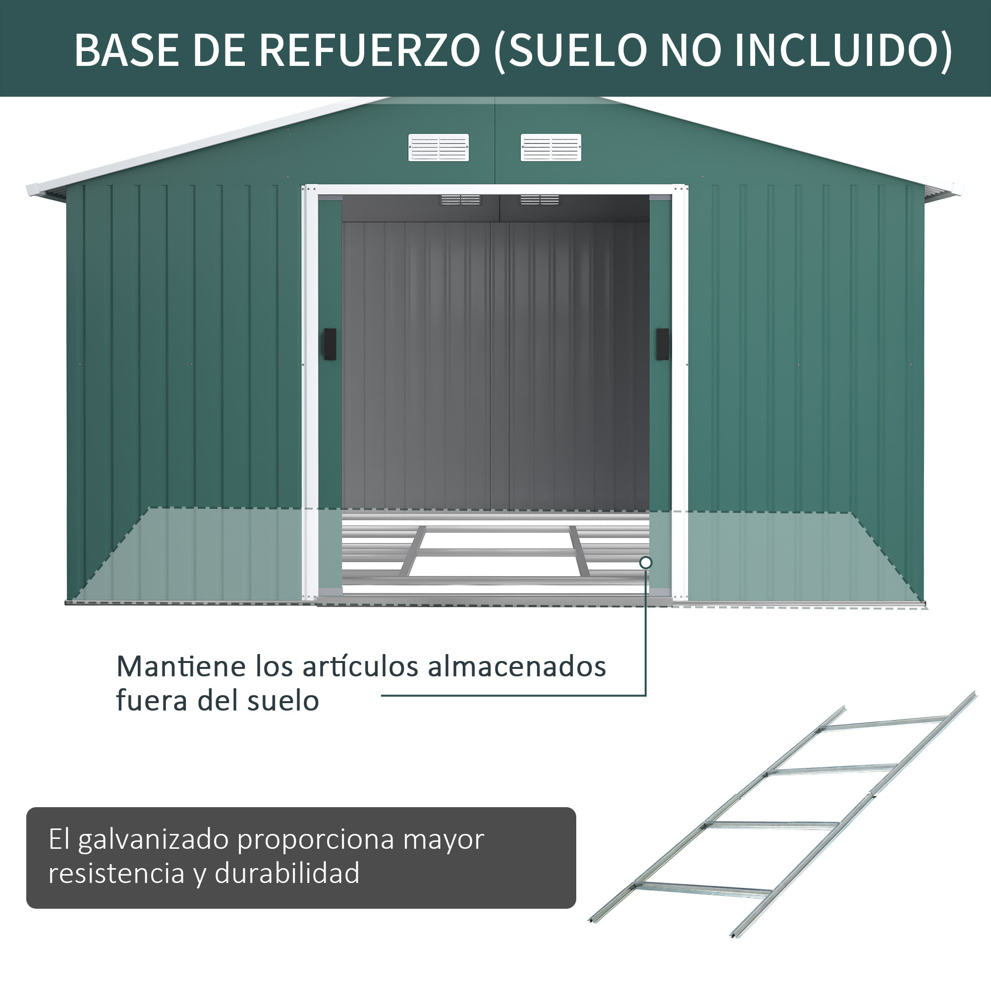 Outsunny Cobertizo Jardín para Almacenamiento de Herramientas 13,1m² Verde