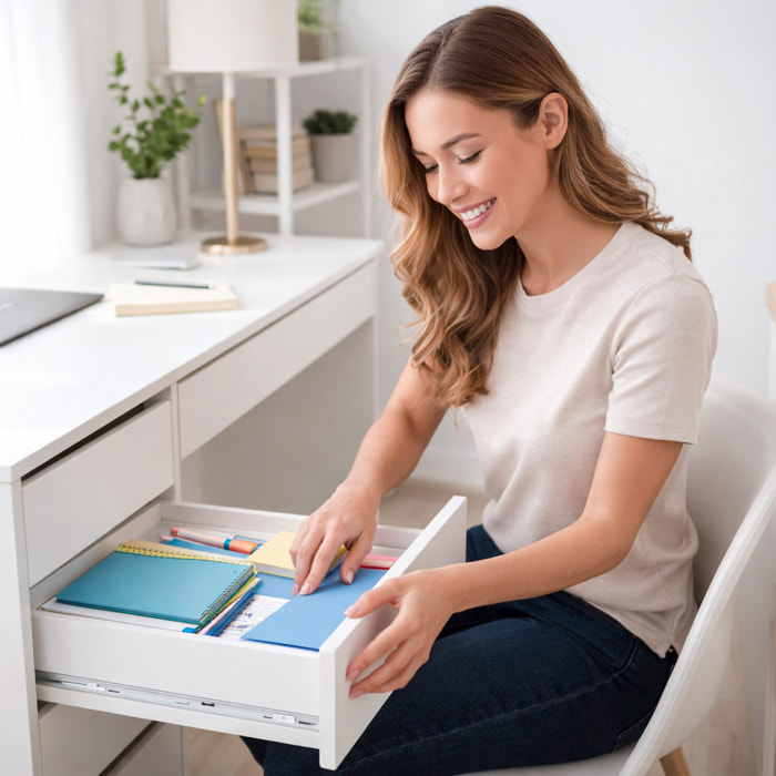 Scrivania Multifunzione Con 5 Cassetti Tavolo Trucco E Ufficio Moderna E Spaziosa Ideale Per Studio Camera E Home Office 143 x 120 x 55 cm Bianco