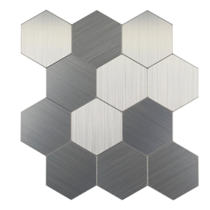 Crédence adhésive murale 3D  - Effet carrelage hexagonal 4 pièces - Argent
