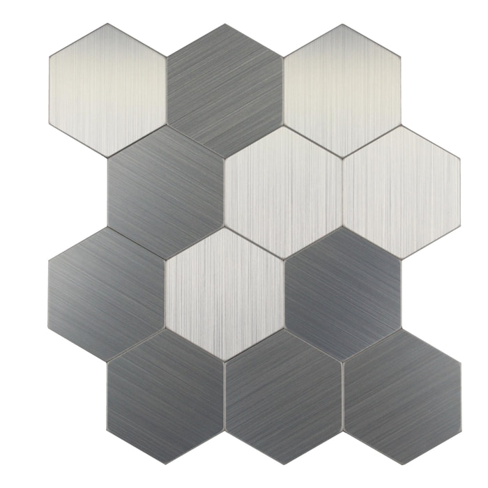 Crédence adhésive murale 3D  - Effet carrelage hexagonal 4 pièces - Argent