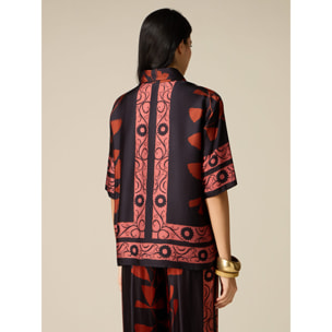 Oltre - Camicia in raso di viscosa fantasia - Nero