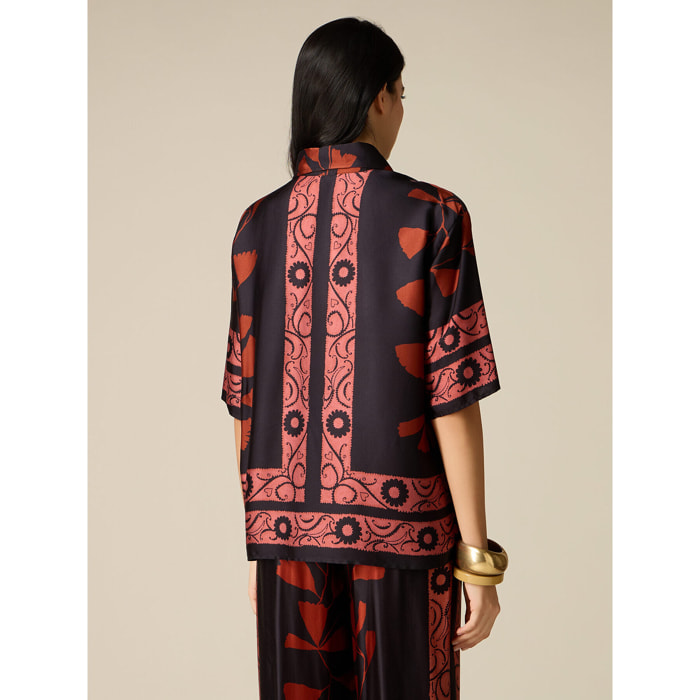 Oltre - Camicia in raso di viscosa fantasia - Nero