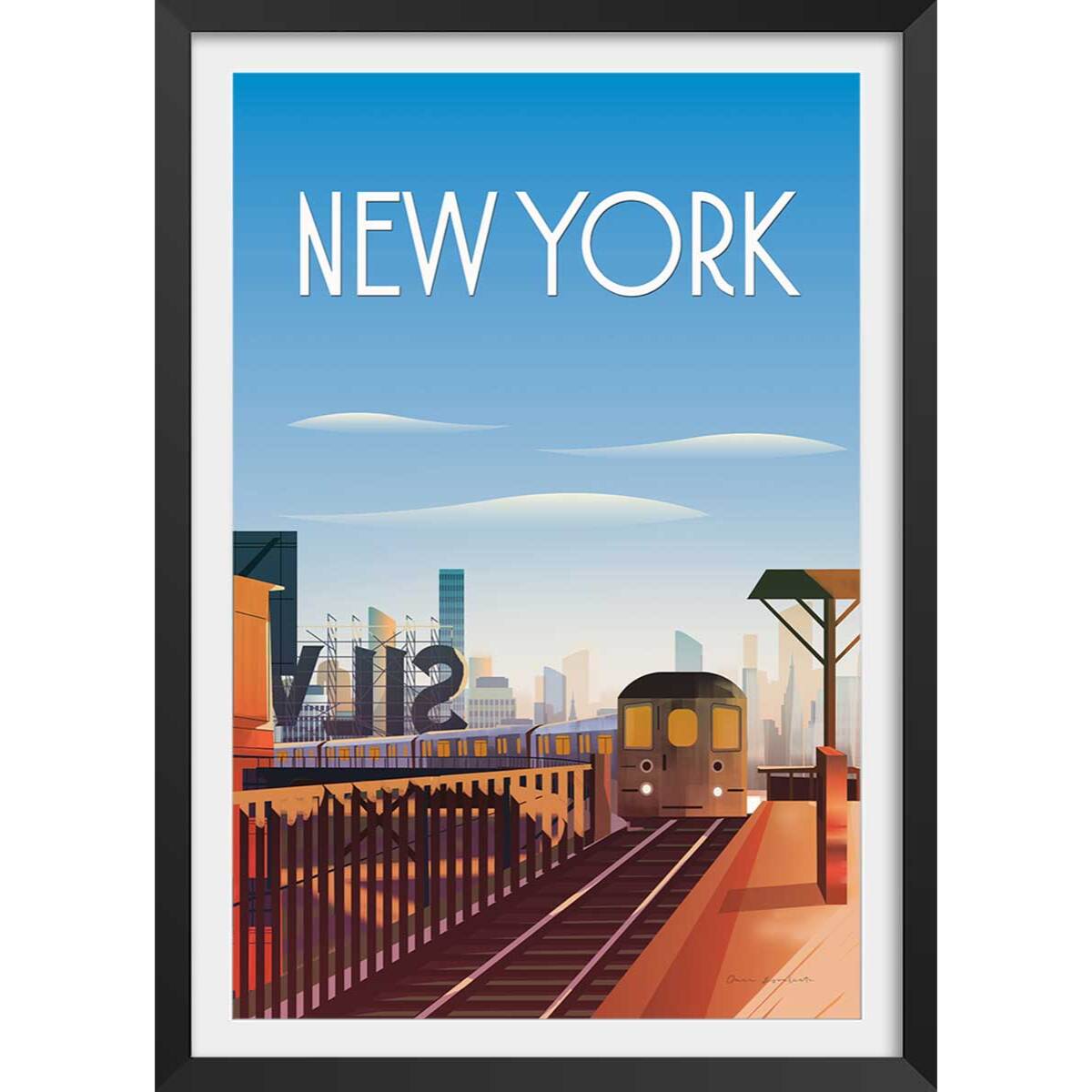 Affiche ville voyage New York City Affiche + cadre en bois - Noir