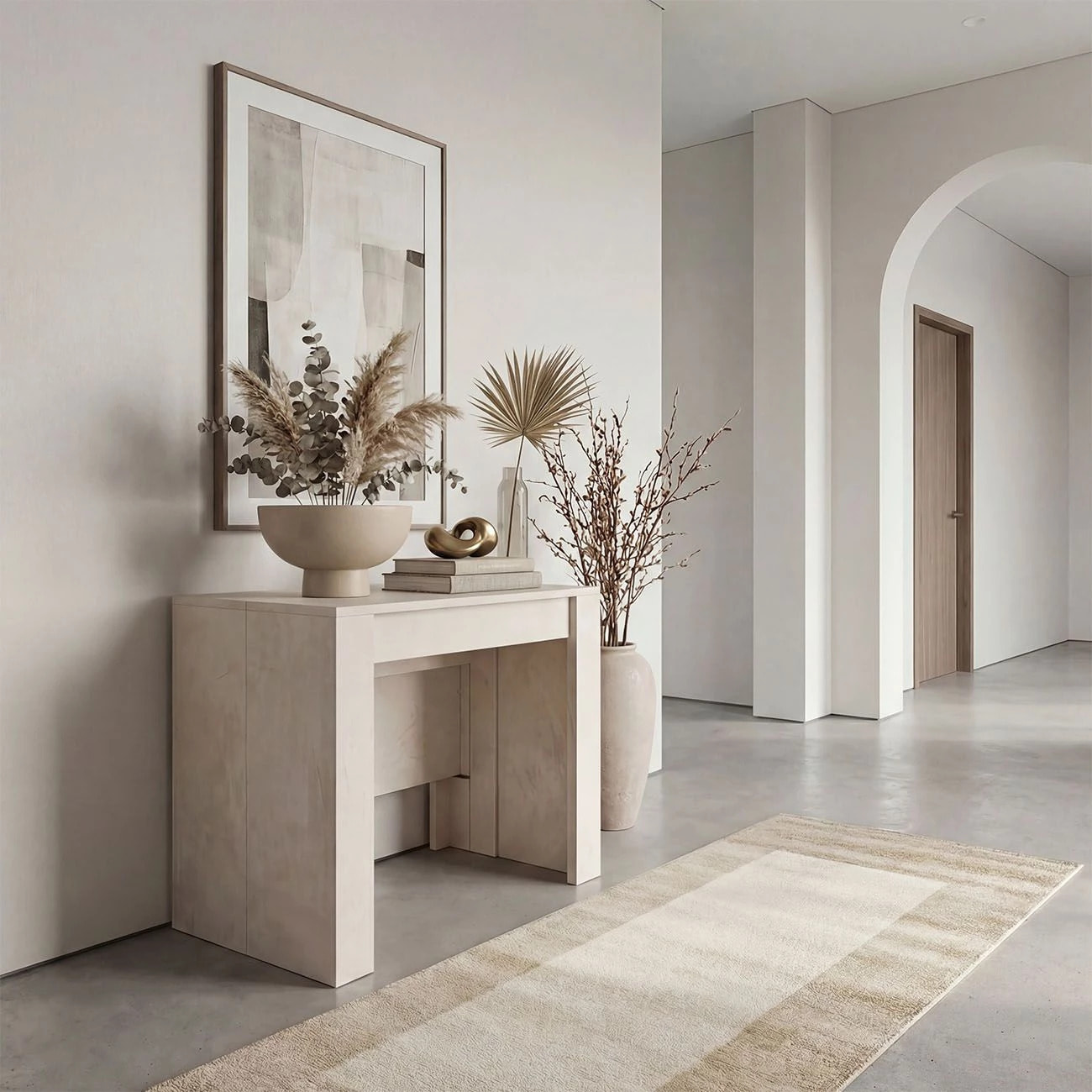 Mesa consola extensible con efecto en microcemento beige 50-235x90 cm Denis Microcemento Beige