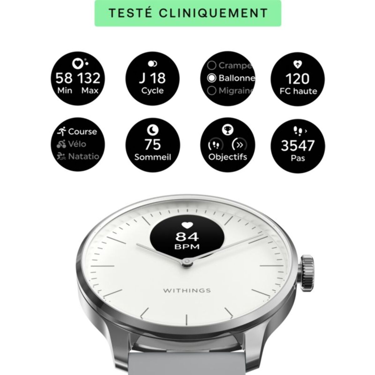 Montre santé WITHINGS Scanwatch Light Blanche