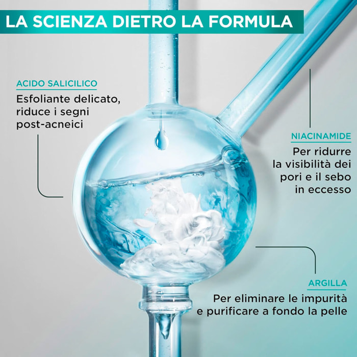 Trattamento Viso Argilla Anti-Brufoli 3in1 Maschera Scrub Detergente PureActive con Acido Salicilico e Niacinamide - Flacone da 150ml