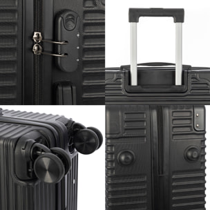 DAM Valigia media trolley rigida ultraleggera, in ABS ad alta resistenza con angoli rinforzati. Chiusura numerica e 4 ruote doppie estraibili e girevoli a 360°. 46x27x70 Cm. Colore: Nero