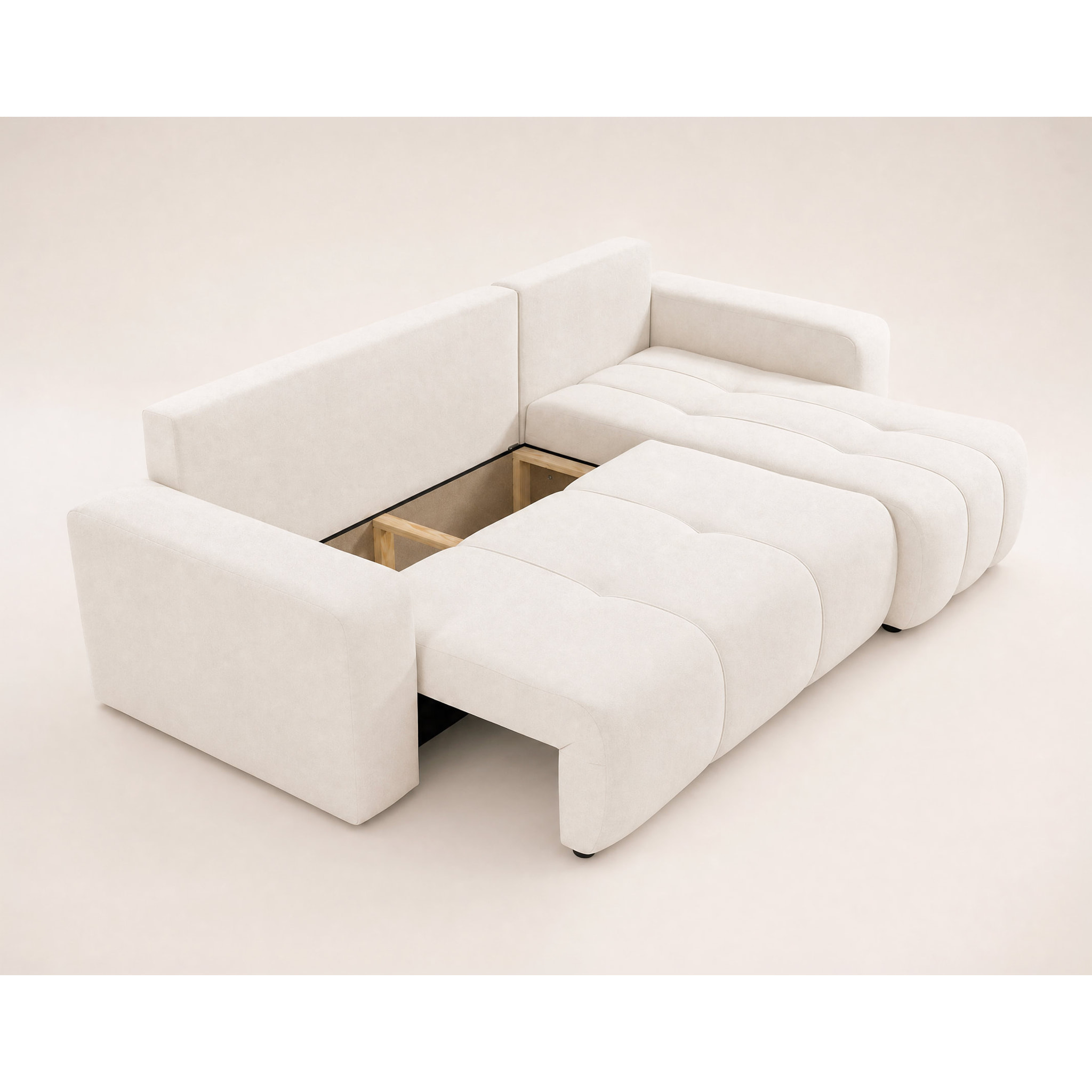 Nicole - canapé d'angle réversible 4 places convertible avec coffre en tissu - Beige