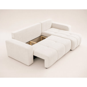 Nicole - canapé d'angle réversible 4 places convertible avec coffre en tissu - Beige