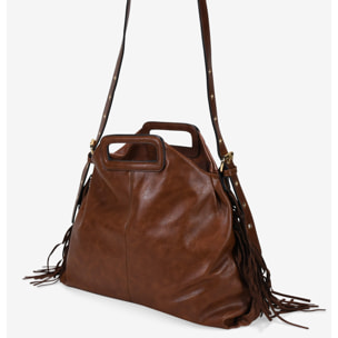 Bolso de mano cuero con flecos y asa de colgar