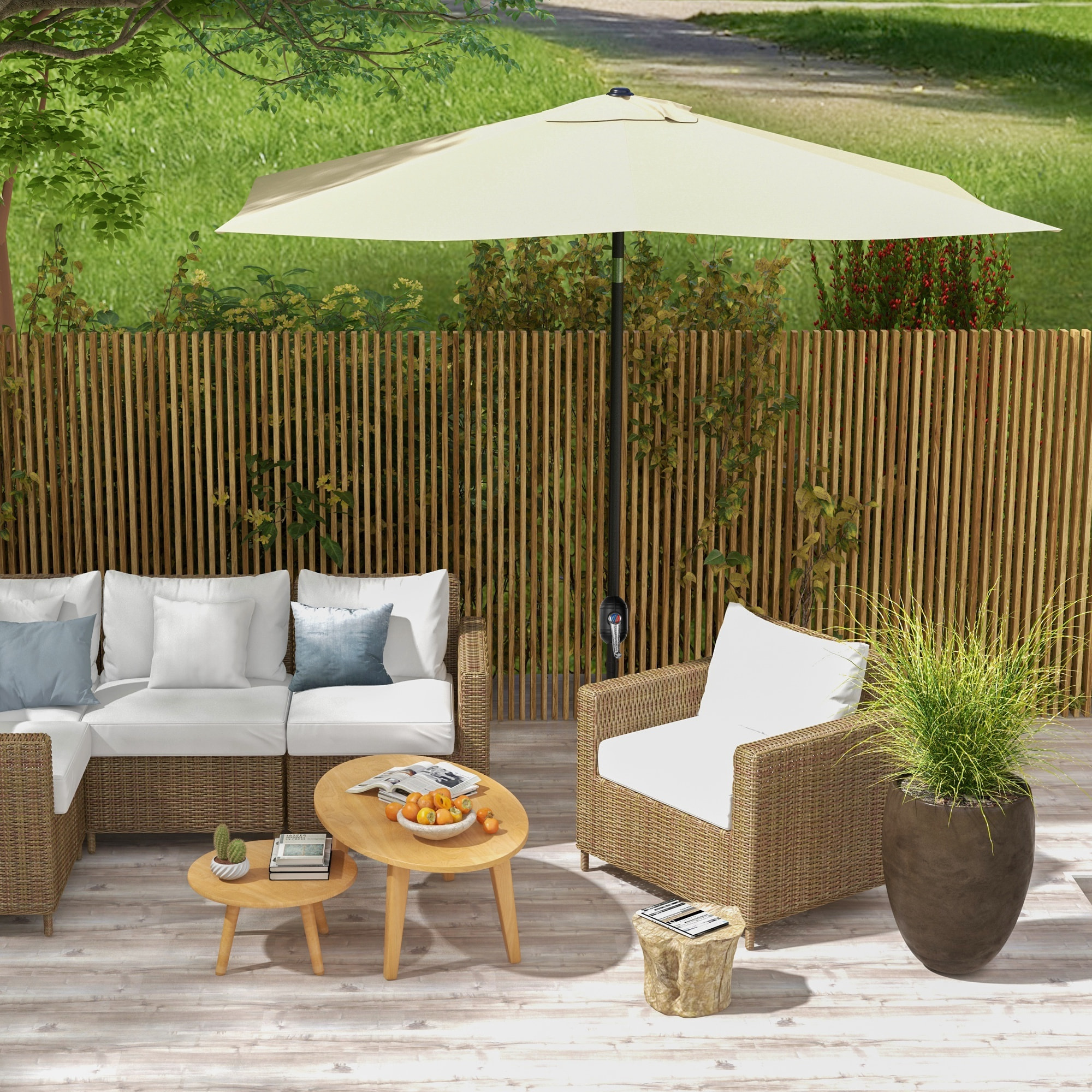 Parasol rectangulaire inclinable de jardin avec manivelle métal polyester haute densité anti UV 50+ beige