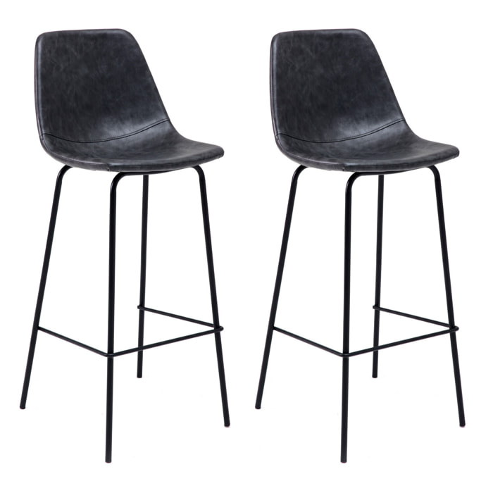 Lot de 2 tabourets de bar vintage LUCIEN gris foncé - Hauteur d'assise 75cm