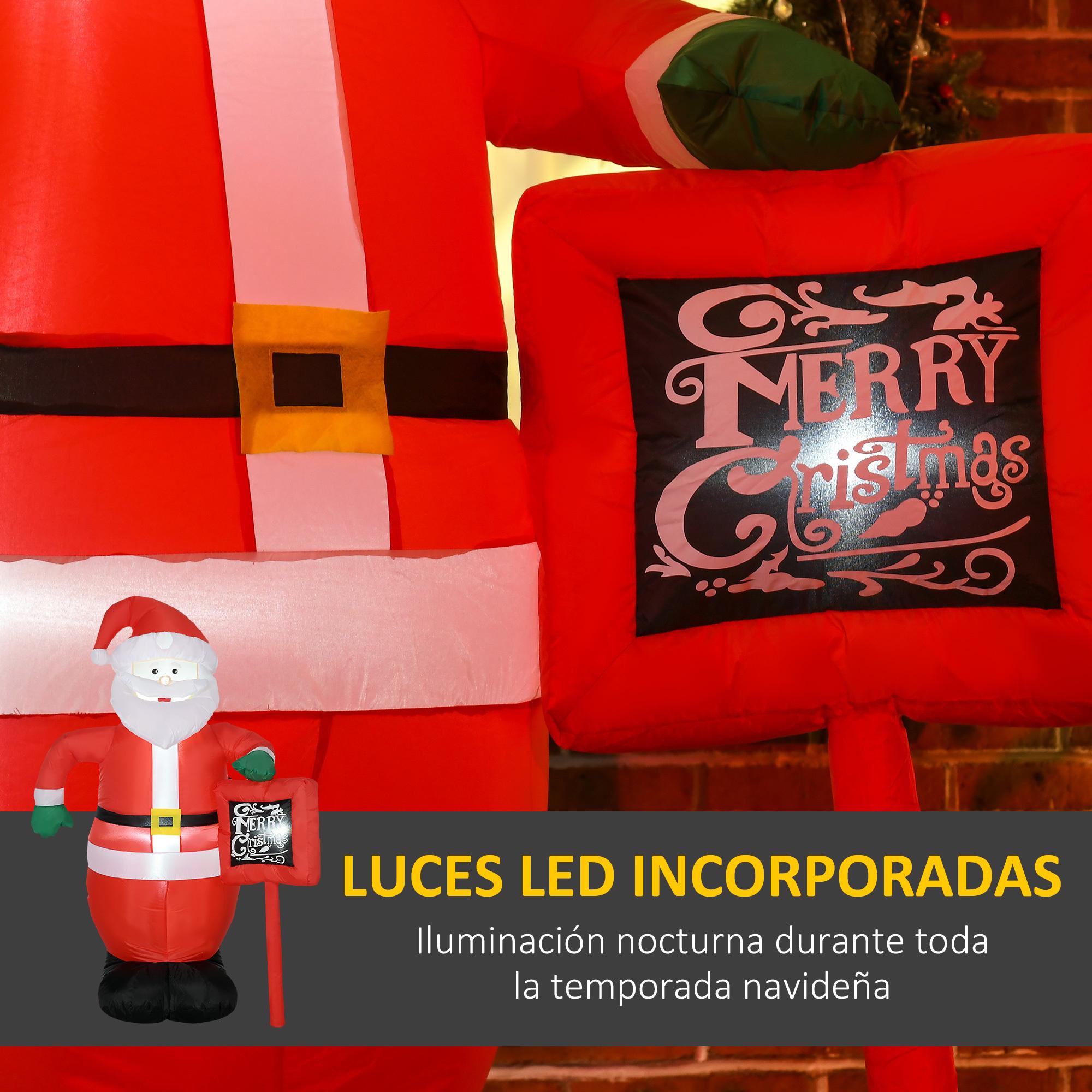 Papá Noel Hinchable con Cartel Navidad Hinchable con 3 Luces LED e Inflador Eléctrico Decoración Navideña para Exteriores Interiores 120x65x180 cm Multicolor