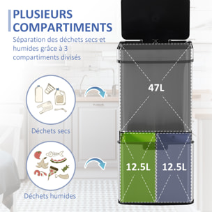 Poubelle automatique détecteur de mouvement poubelle tri selectif 3 bacs capacité totale 72L acier inox. brossé