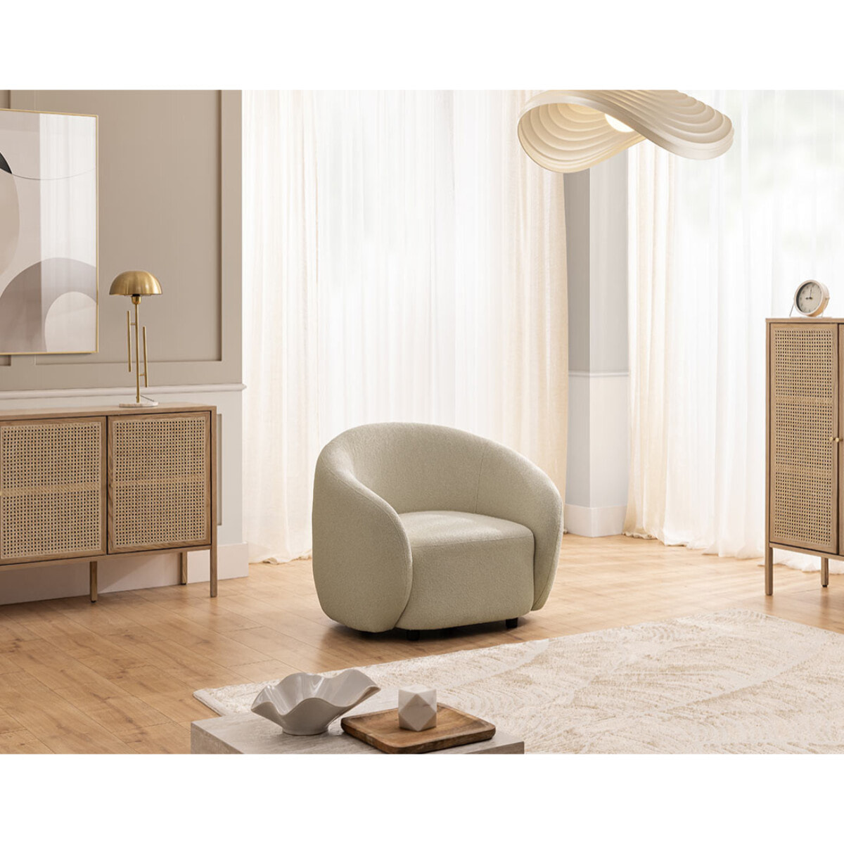 Flore - Fauteuil en tissu bouclette - Taupe